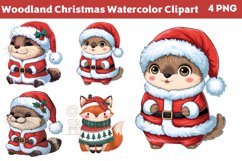 Woodland Christmas Watercolor Clipart PNG Product Image 1