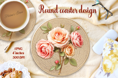 Delicate vintage floral round coaster sublimation design png Product Image 1