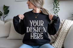 Black Gildan 18000 Sweatshirt Mockup,G18000 Crewneck Sweatsh Product Image 1