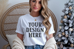 Bella Canvas 3001 White Christmas Shirt Mockup, Trandy Product Image 1
