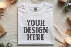 Gildan 5000 white Folded Christmas Mockup, G5000 mockup Product Image 1