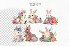 Watercolor Bunny with Flowers Clipart - PNG Files Product Image 2