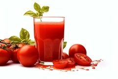 Fresh tomato juice with basil on white background Product Image 1