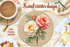 Delicate vintage floral round coaster sublimation design png Product Image 1