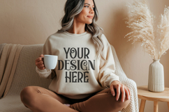 Sand Gildan 18000 Crewneck Sweatshirt Mockups,G18000 Product Image 1