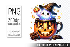 Halloween Coffee Cup Ghost, Halloween Clipart PNG File Product Image 1