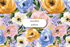 Painterly Floral Seamless Pattern Yellow, Blue &amp; Pink Product Image 1