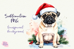 Vintage Christmas Pug Santa Clipart Retro Christmas Dog PNG Product Image 1