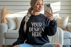 Black Gildan 18000 Sweatshirt Mockup,G18000 Crewneck Sweatsh Product Image 1