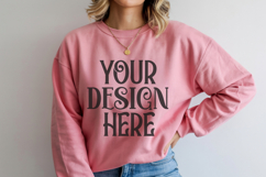Scarlet Red Gildan 18000 Mockup, Sweatshirt Crewneck Mockups Product Image 1