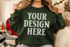 Gildan 18000 Forest Green Mockup , Crewneck Sweatshirt Boho Product Image 1