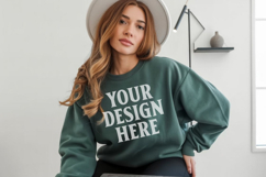 Forest Green Gildan 18000 Crewnwck Sweatshirt Mockup, gildan Product Image 1