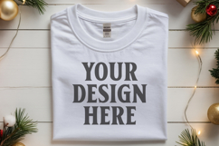 Gildan 5000 white Folded Christmas Mockup, G5000 mockup Product Image 1