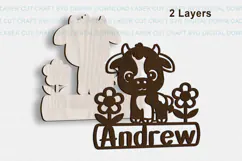 Baby Cow toddler name Sign SVG Laser Cut Cricut Product Image 3