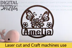 Butterflies Toddler Name Round Sign SVG laser cut, Cricut Product Image 4