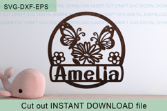 Butterflies Toddler Name Round Sign SVG laser cut, Cricut Product Image 1