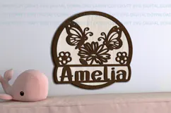 Butterflies Toddler Name Round Sign SVG laser cut, Cricut Product Image 5