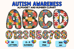 Autism Awareness Doodle Letters Puzzle Piece Alphabet PNG Product Image 1