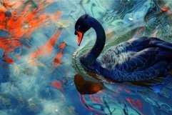 Elegant black swan gliding on colorful water Product Image 1