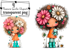 Whimsical Flowers and Girls Clipart Watercolor PNG Product Image 1