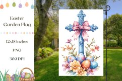 Easter Garden Flag, Watercolor Easter Cross Sublimation Product Image 1