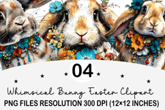 Whimsical Bunny Easter Clipart, Watercolor Easter Bunny PNG Product Image 1