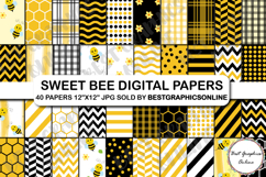 Sweet bee digital papers pack, Bees background digital paper Product Image 1