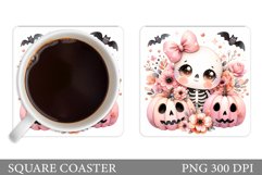 Cute Skeleton Coaster Sublimation. Halloween Coaster Design Product Image 1