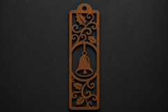 Festive Christmas Bell Wooden Bookmark with Holly Leaf Product Image 1