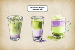 Lavender Matcha Latte Clipart Bundle 4 PNG Product Image 3