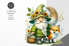 Gnome clipart, Gnome with sunflowers clipart, Summer clipart Product Image 1