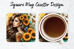 Girl with Sunflower Mug coaster | Coaster | Sublimation Product Image 1