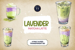 Lavender Matcha Latte Clipart Bundle 4 PNG Product Image 1