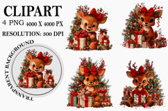 Whimsical santa reindeer clipart Watercolor PNG Product Image 1