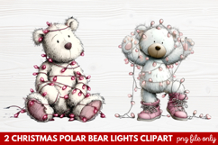 Christmas Polar Bear Lights Clipart | Cute Holiday Bear PNG Product Image 1