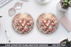 Heart Car Coaster Sublimation |Valentine Coaster PNG Product Image 1
