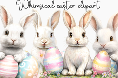 Whimsical Bunny Easter Clipart, Watercolor Easter Bunny PNG Product Image 1
