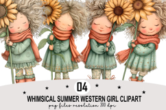 Whimsical Summer Western Girl Clipart Watercolor png Product Image 1