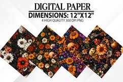Halloween Flowers Digital Paper - Halloween Background Product Image 1