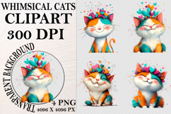 Whimsical Cats Clipart Watercolor png Product Image 1