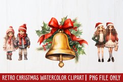 Retro Christmas Watercolor Clipart, Vintage Christmas PNG Product Image 1