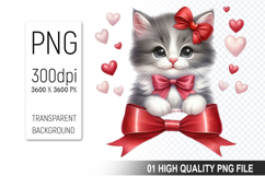 Cute Cat Clipart PNG, Valentine&#039;s Day Animal PNG File Product Image 1