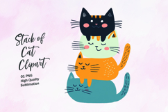 Stack of colorful cat watercolor clipart PNG Product Image 1