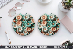 Flowers Car Coaster Sublimation| Summer Flowers Coaster PNG Product Image 1