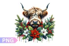 Christmas Floral Cow Sublimation - Clipart PNG Design Product Image 1