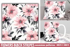 Flowers Black Stripes Digital Paper Product Image 1
