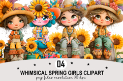 Whimsical Spring Girls Clipart Watercolor PNG Product Image 1