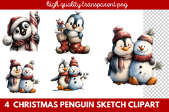 Christmas Penguin Sketch Clipart | Hand-Drawn Holiday Product Image 1