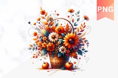 Autumn Flowers Basket Sublimation - Clipart PNG Design Product Image 1
