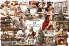 Vintage Christmas Coffee Shop Clipart, Chrismas Coffee png Product Image 1